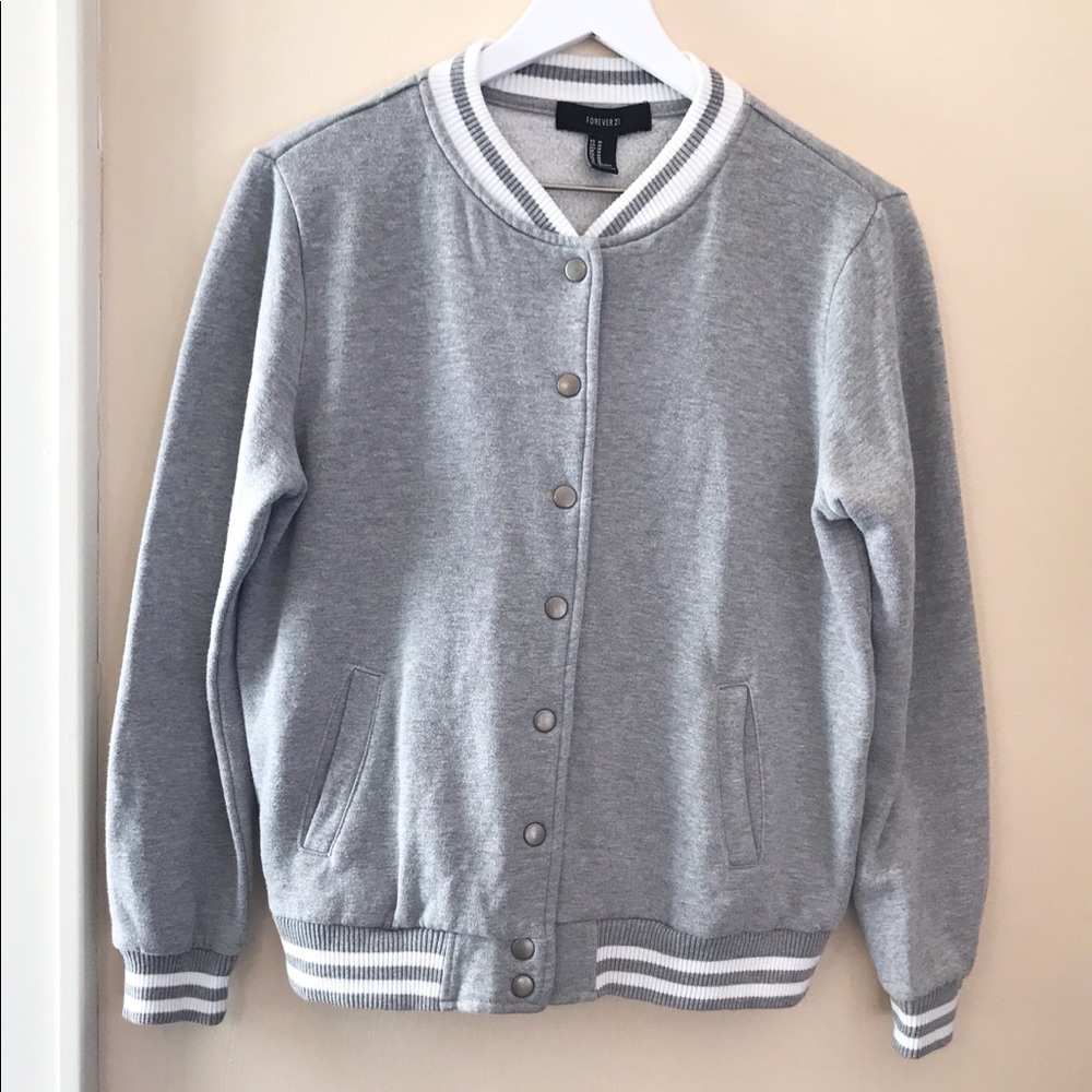 Forever 21 Heather Grey Snap Up Varsity Jacket